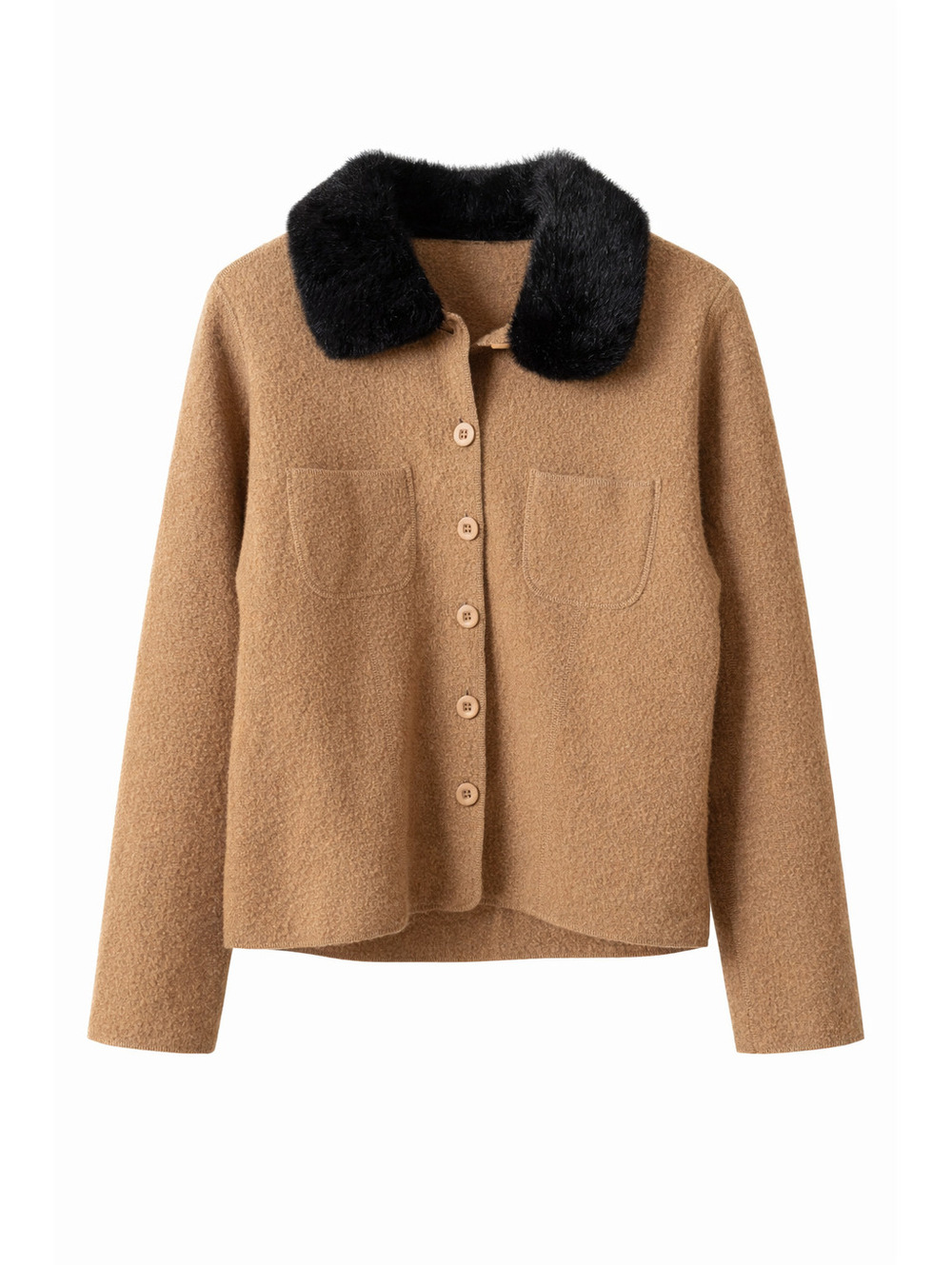 Lisa Camel jacket with fur collar